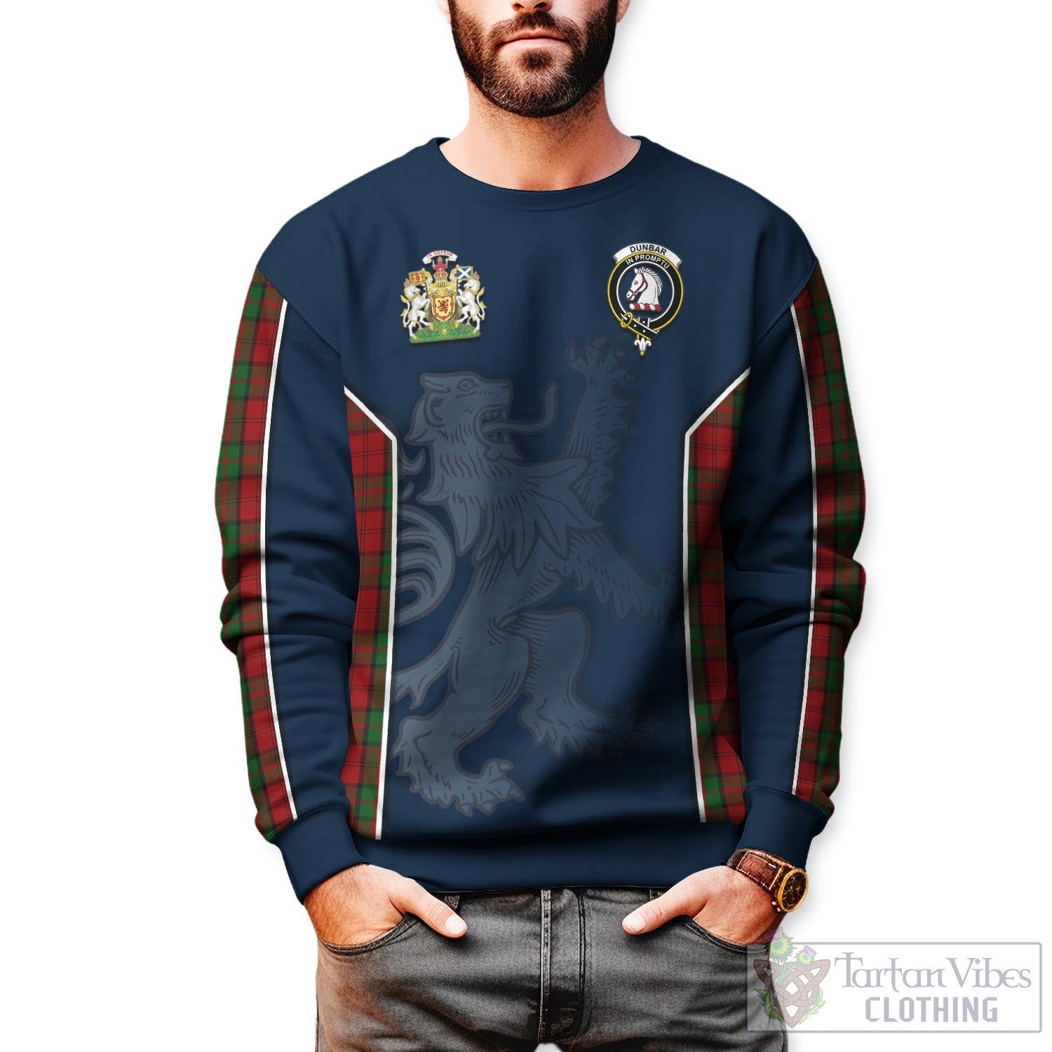 Tartan Vibes Clothing Dunbar Tartan Sweater with Family Crest and Lion Rampant Vibes Sport Style