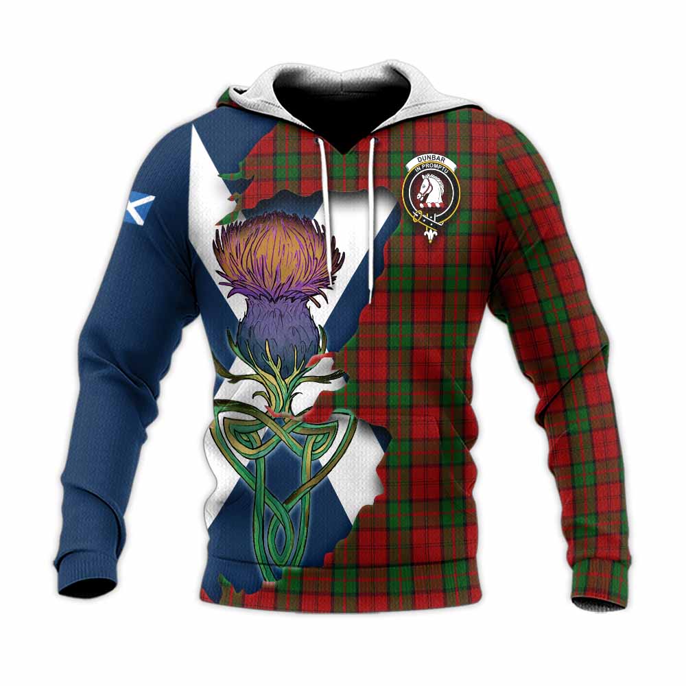 Dunbar Tartan Family Crest Knitted Hoodie Scottish Thistle Celtic Inspired Unisex Knitted Pullover Hoodie - Tartan Vibes Clothing