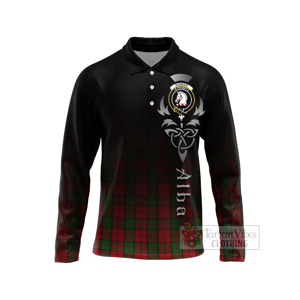 Tartan Vibes Clothing Dunbar Tartan Long Sleeve Polo Shirt Featuring Alba Gu Brath Family Crest Celtic Inspired