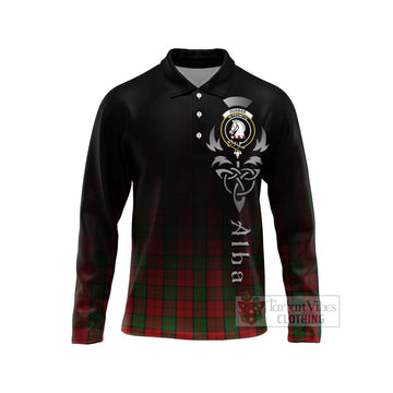 Dunbar Tartan Long Sleeve Polo Shirt Featuring Alba Gu Brath Family Crest Celtic Inspired