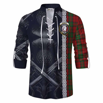 Dunbar Tartan Ghillie Kilt Shirt with Family Crest Cross Sword Thistle Celtic Vibes