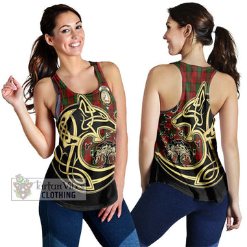 Dunbar Tartan Women's Racerback Tanks with Family Crest Celtic Wolf Style