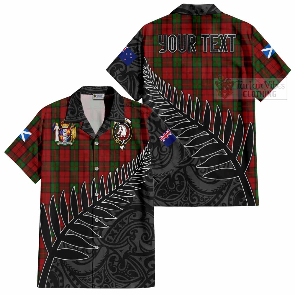 Tartan Vibes Clothing Dunbar Crest Tartan Short Sleeve Button Shirt with New Zealand Silver Fern Half Style