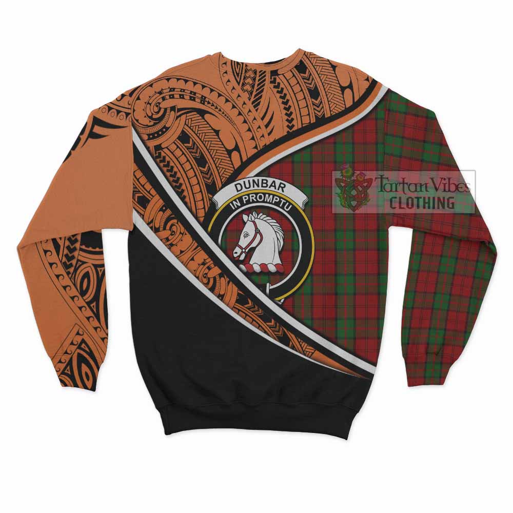 Tartan Vibes Clothing Dunbar Crest Tartan Sweatshirt with Maori Tattoo Style - Orange Version