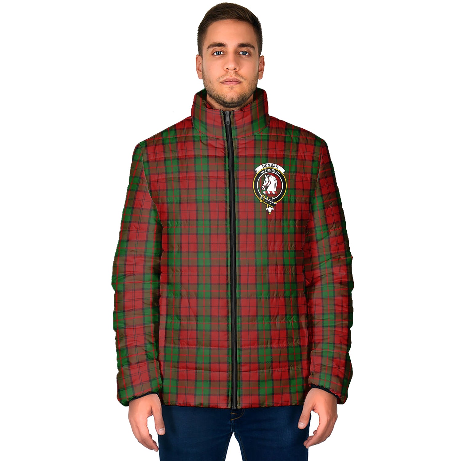 Dunbar Tartan Padded Jacket with Family Crest - Tartan Vibes Clothing