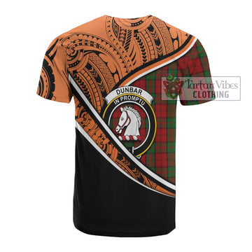 Dunbar Crest Tartan Cotton T-shirt with Polynesian Vibes Style - Orange Version