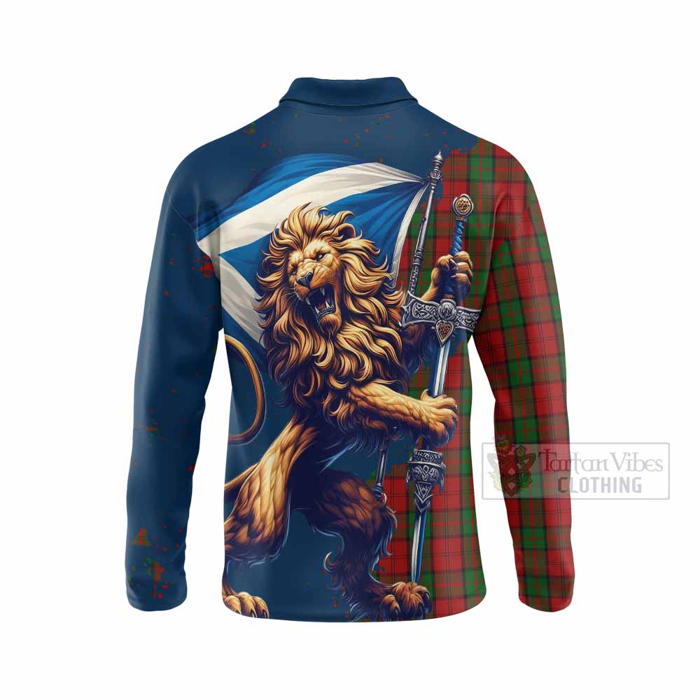 Tartan Vibes Clothing Dunbar Tartan Family Crest Long Sleeve Polo Shirt with Scottish Majestic Lion