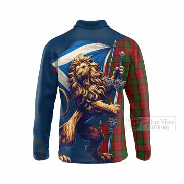 Dunbar Tartan Family Crest Long Sleeve Polo Shirt with Scottish Majestic Lion