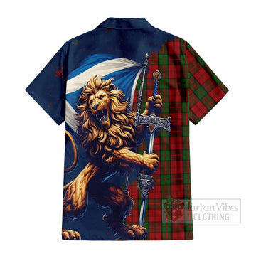 Dunbar Tartan Family Crest Short Sleeve Button Shirt with Scottish Majestic Lion