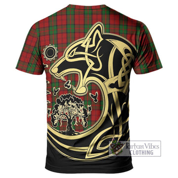 Dunbar Tartan T-Shirt with Family Crest Celtic Wolf Style