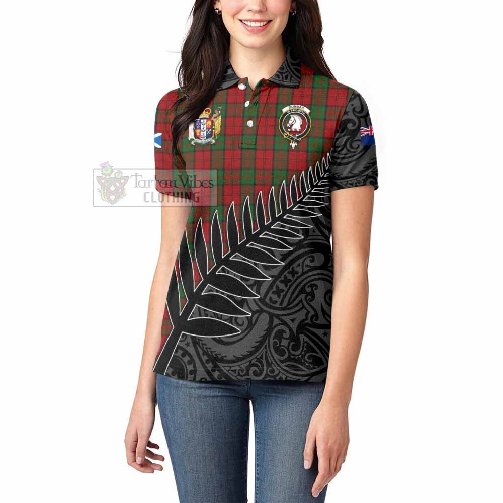 Tartan Vibes Clothing Dunbar Crest Tartan Women's Polo Shirt with New Zealand Silver Fern Half Style