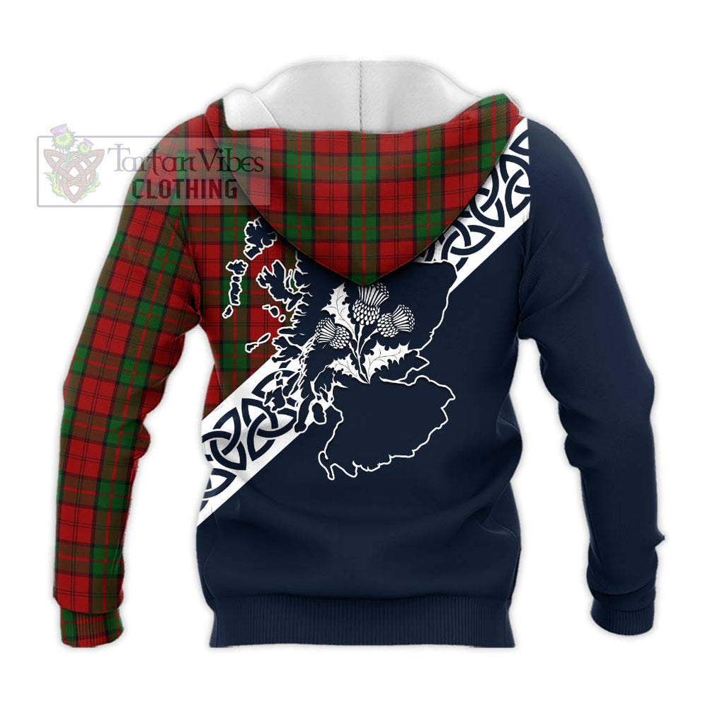 Tartan Vibes Clothing Dunbar Tartan Knitted Hoodie Featuring Thistle and Scotland Map