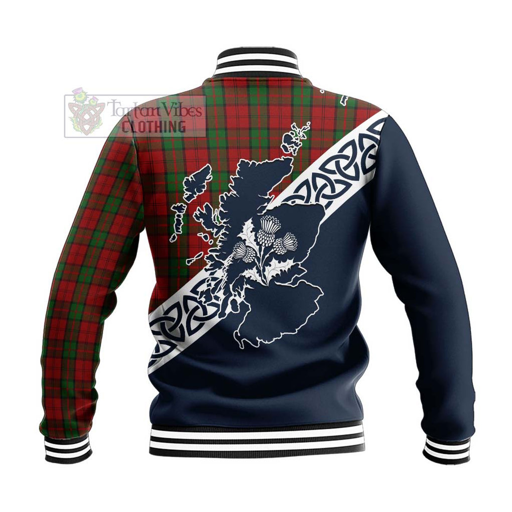 Tartan Vibes Clothing Dunbar Tartan Baseball Jacket Featuring Thistle and Scotland Map