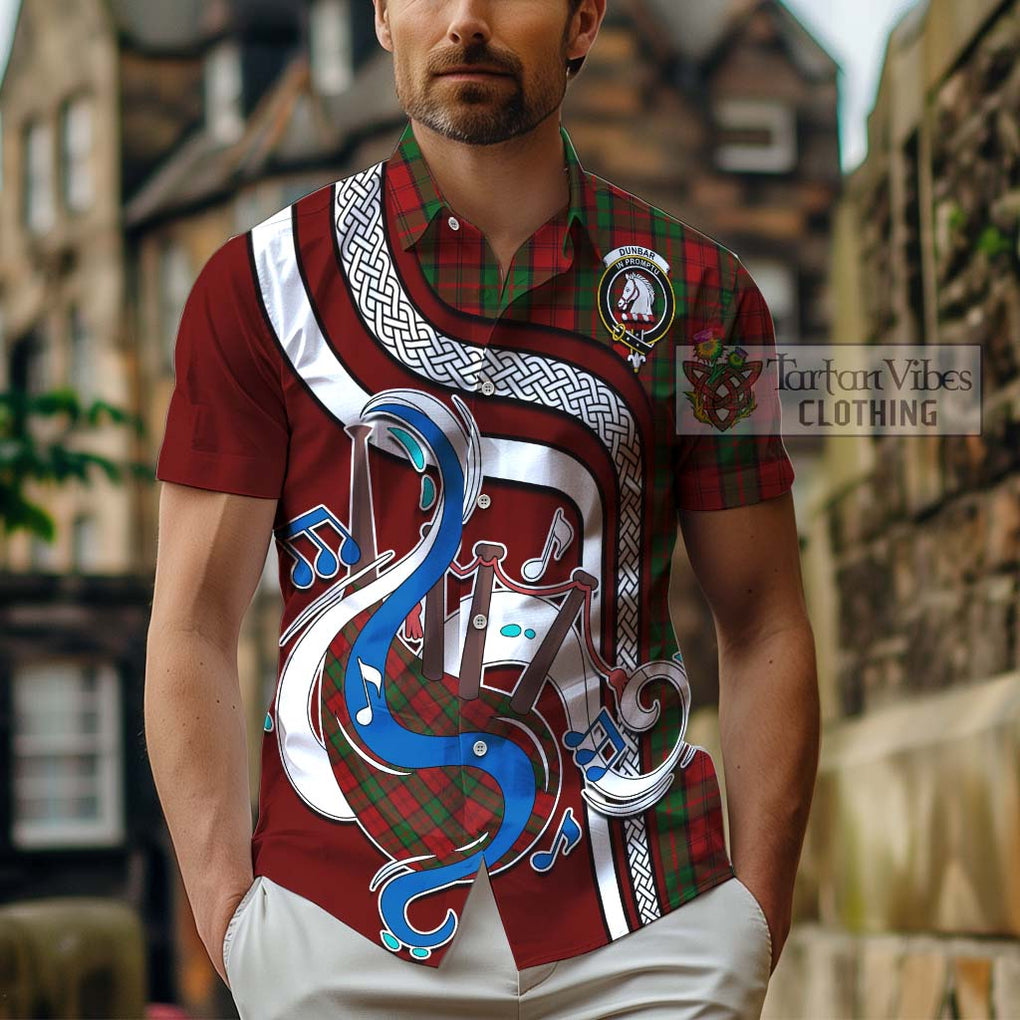 Dunbar Tartan Short Sleeve Button Shirt with Epic Bagpipe Style - Tartanvibesclothing Shop