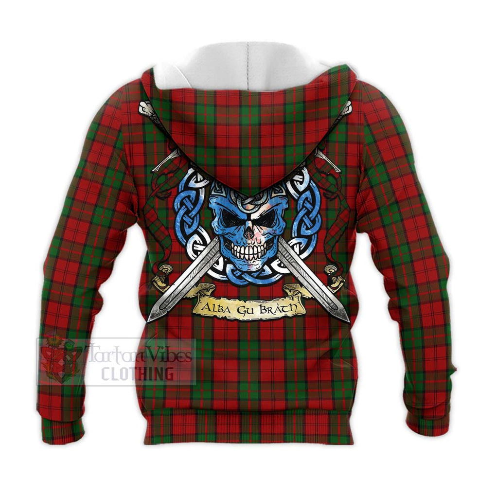 Tartan Vibes Clothing Dunbar Tartan Knitted Hoodie with Family Crest Celtic Skull Style