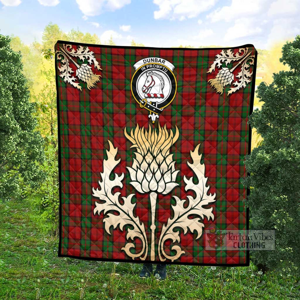 Tartan Vibes Clothing Dunbar Tartan Quilt with Family Crest and Golden Thistle Style