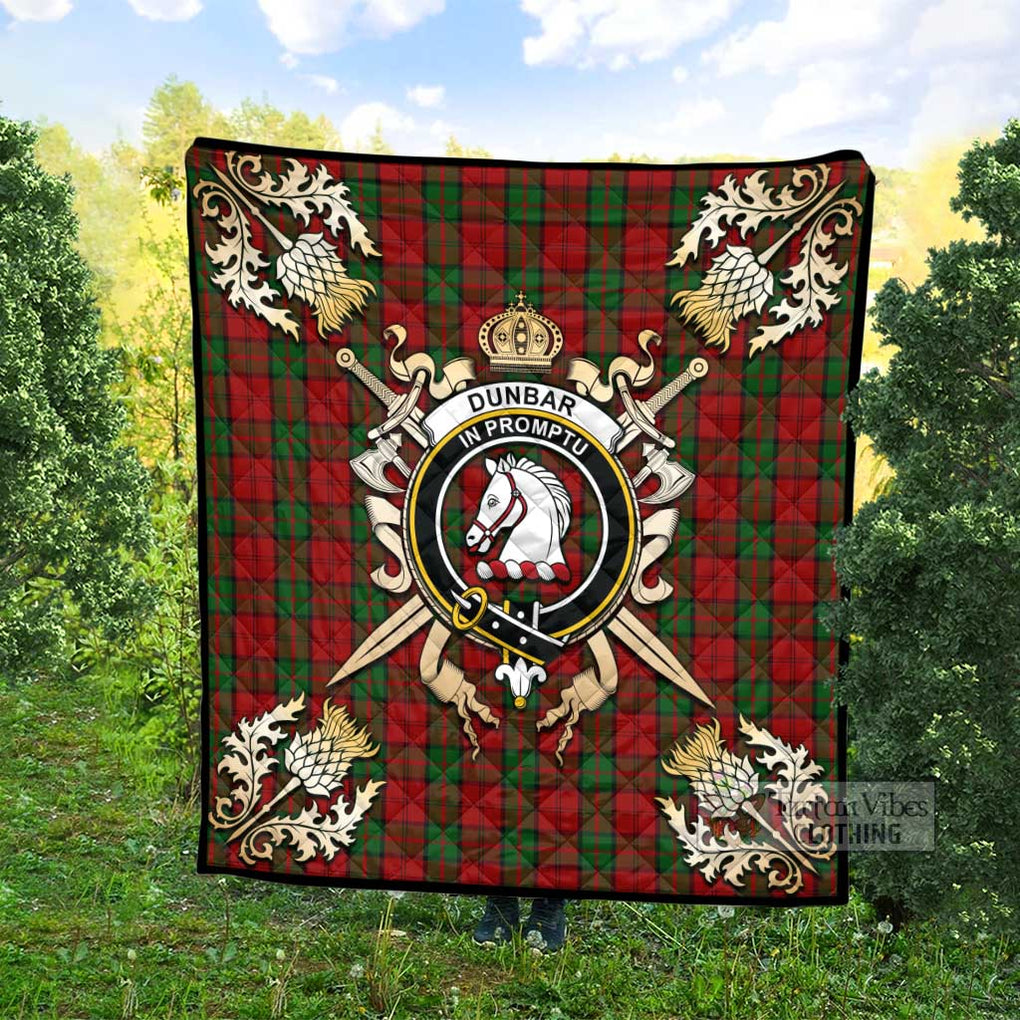 Tartan Vibes Clothing Dunbar Tartan Quilt with Family Crest and Scottish Golden Courage Shield