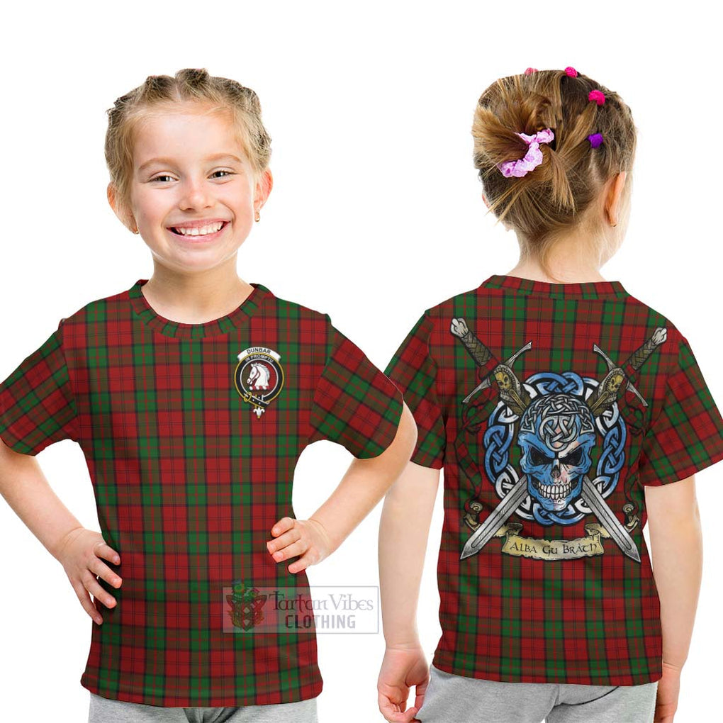 Tartan Vibes Clothing Dunbar Tartan Kid T-Shirt with Family Crest Celtic Skull Style