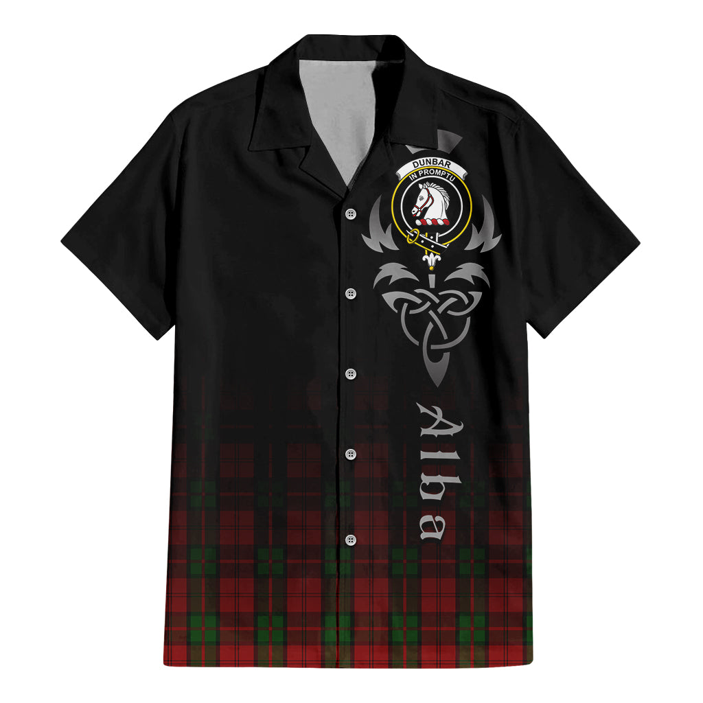 Tartan Vibes Clothing Dunbar Tartan Short Sleeve Button Up Featuring Alba Gu Brath Family Crest Celtic Inspired