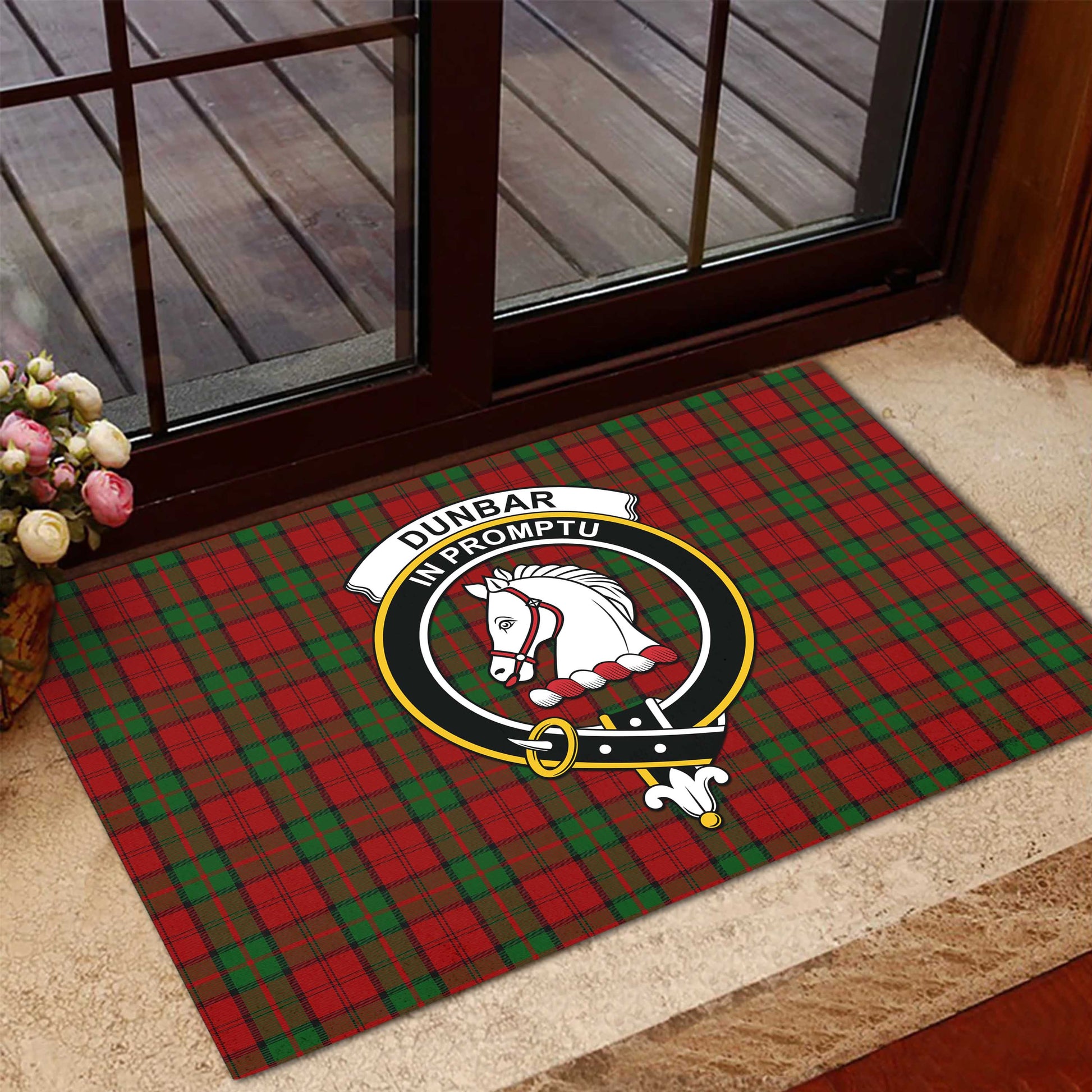 Dunbar Tartan Door Mat with Family Crest - Tartanvibesclothing