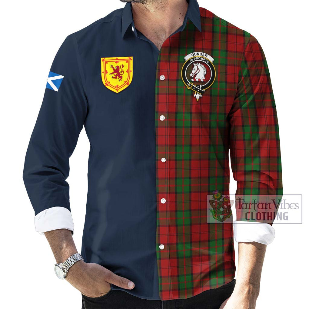 Tartan Vibes Clothing Dunbar Tartan Long Sleeve Button Shirt with Scottish Lion Royal Arm Half Style