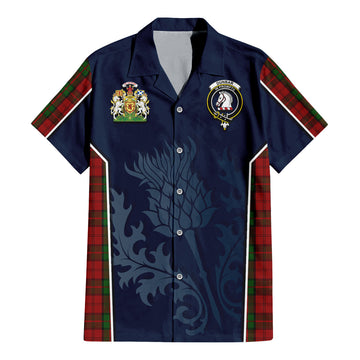 Dunbar Tartan Short Sleeve Button Up Shirt with Family Crest and Scottish Thistle Vibes Sport Style