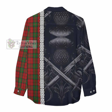 Dunbar Tartan Women's Casual Shirt with Family Crest Cross Sword Thistle Celtic Vibes