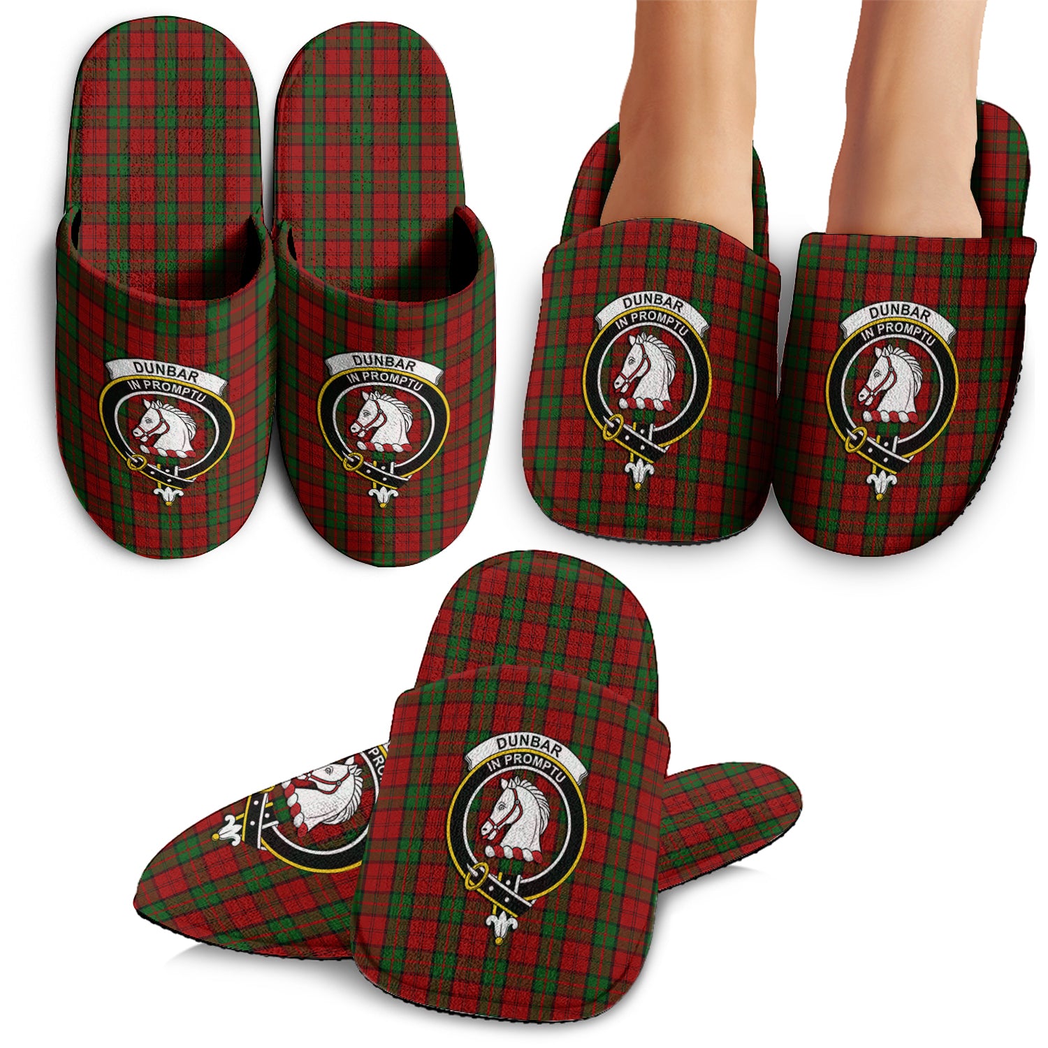 Dunbar Tartan Home Slippers with Family Crest - Tartanvibesclothing