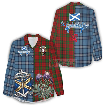 Dunbar Tartan Women's Casual Shirt Happy St. Andrew's Day Half Tartan Style