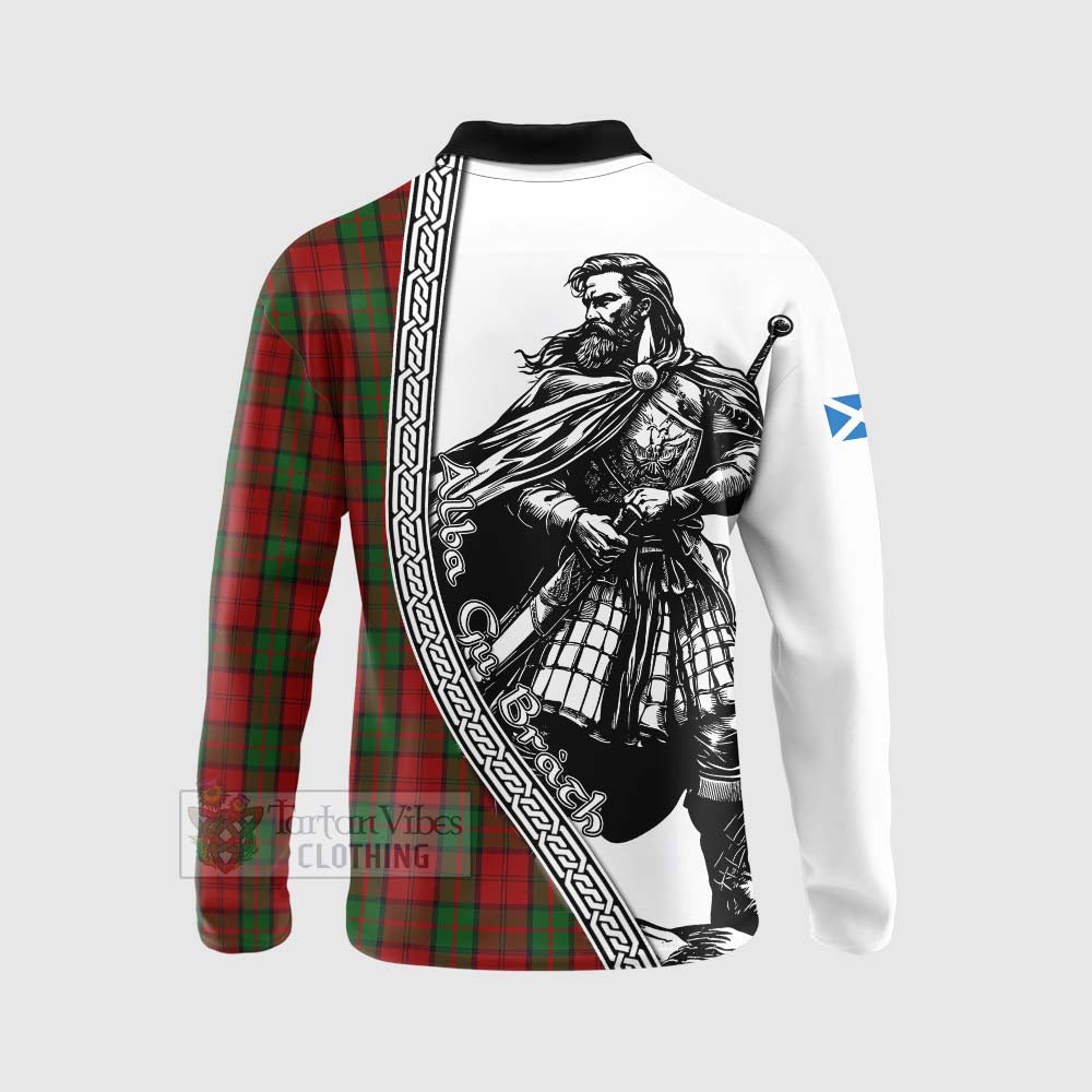 Tartan Vibes Clothing Dunbar Tartan Clan Crest Long Sleeve Polo Shirt with Highlander Warrior Celtic Style