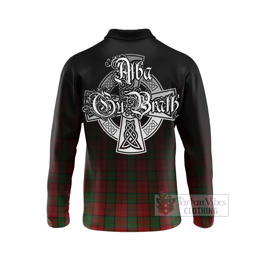 Tartan Vibes Clothing Dunbar Tartan Long Sleeve Polo Shirt Featuring Alba Gu Brath Family Crest Celtic Inspired