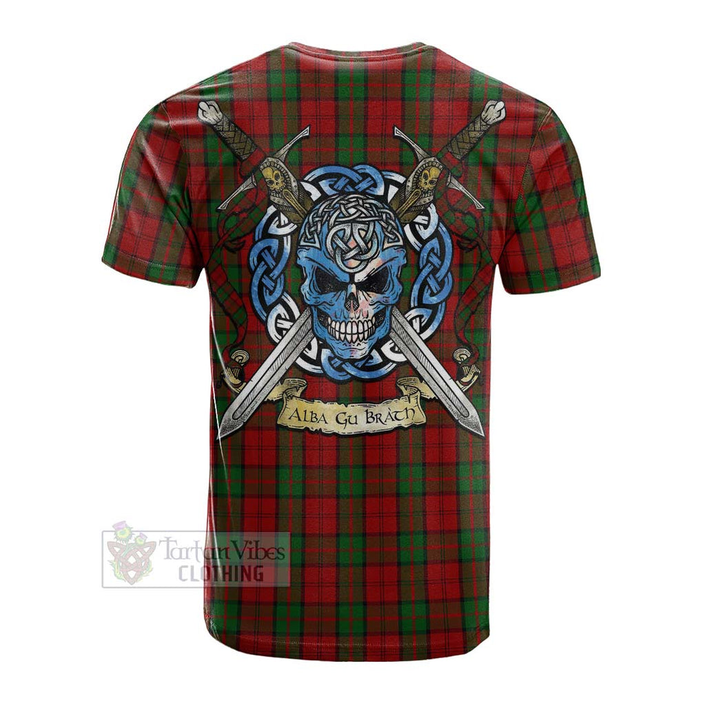 Tartan Vibes Clothing Dunbar Tartan Cotton T-shirt with Family Crest Celtic Skull Style