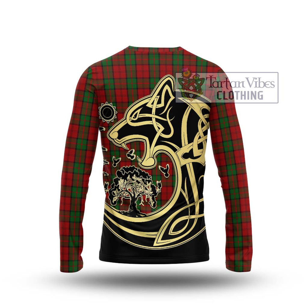 Dunbar Tartan Long Sleeve T-Shirt with Family Crest Celtic Wolf Style - Tartan Vibes Clothing