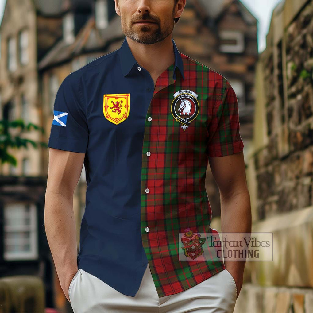 Tartan Vibes Clothing Dunbar Tartan Short Sleeve Button Shirt with Scottish Lion Royal Arm Half Style