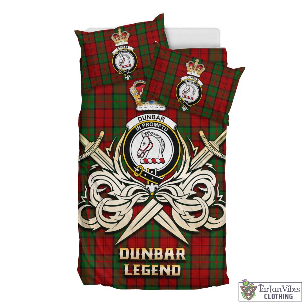 Tartan Vibes Clothing Dunbar Tartan Bedding Set with Clan Crest and the Golden Sword of Courageous Legacy