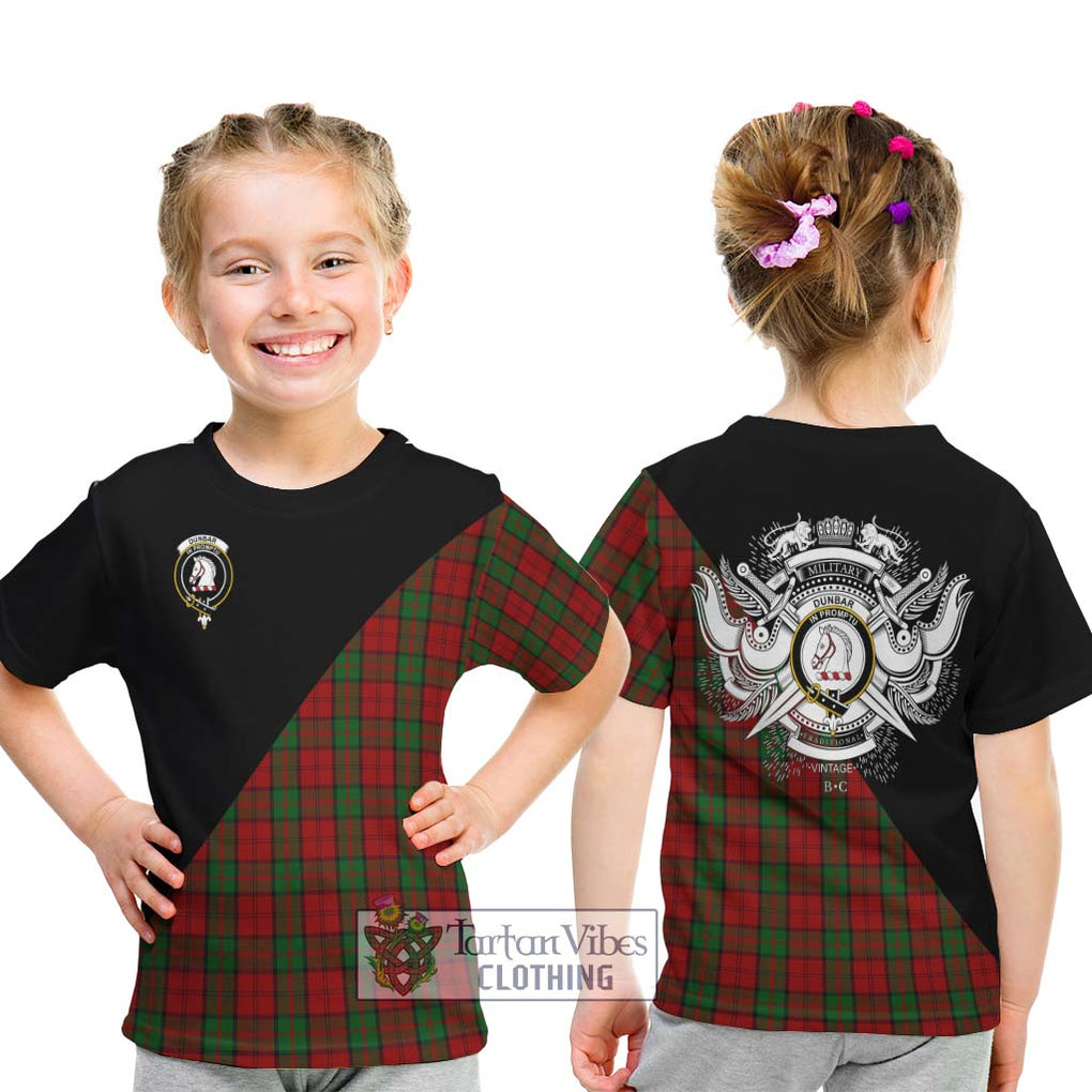 Dunbar Tartan Kid T-Shirt with Family Crest and Military Logo Style - Tartanvibesclothing Shop