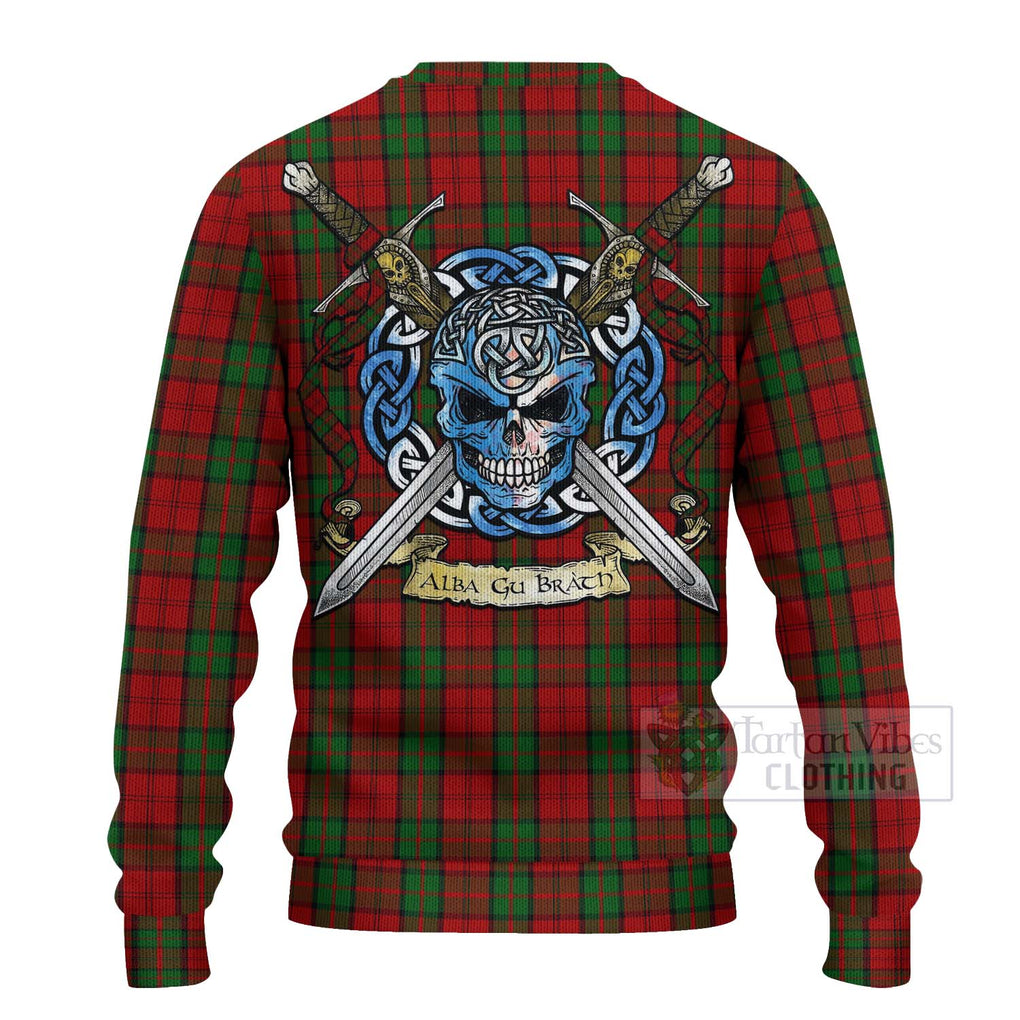 Tartan Vibes Clothing Dunbar Tartan Knitted Sweater with Family Crest Celtic Skull Style