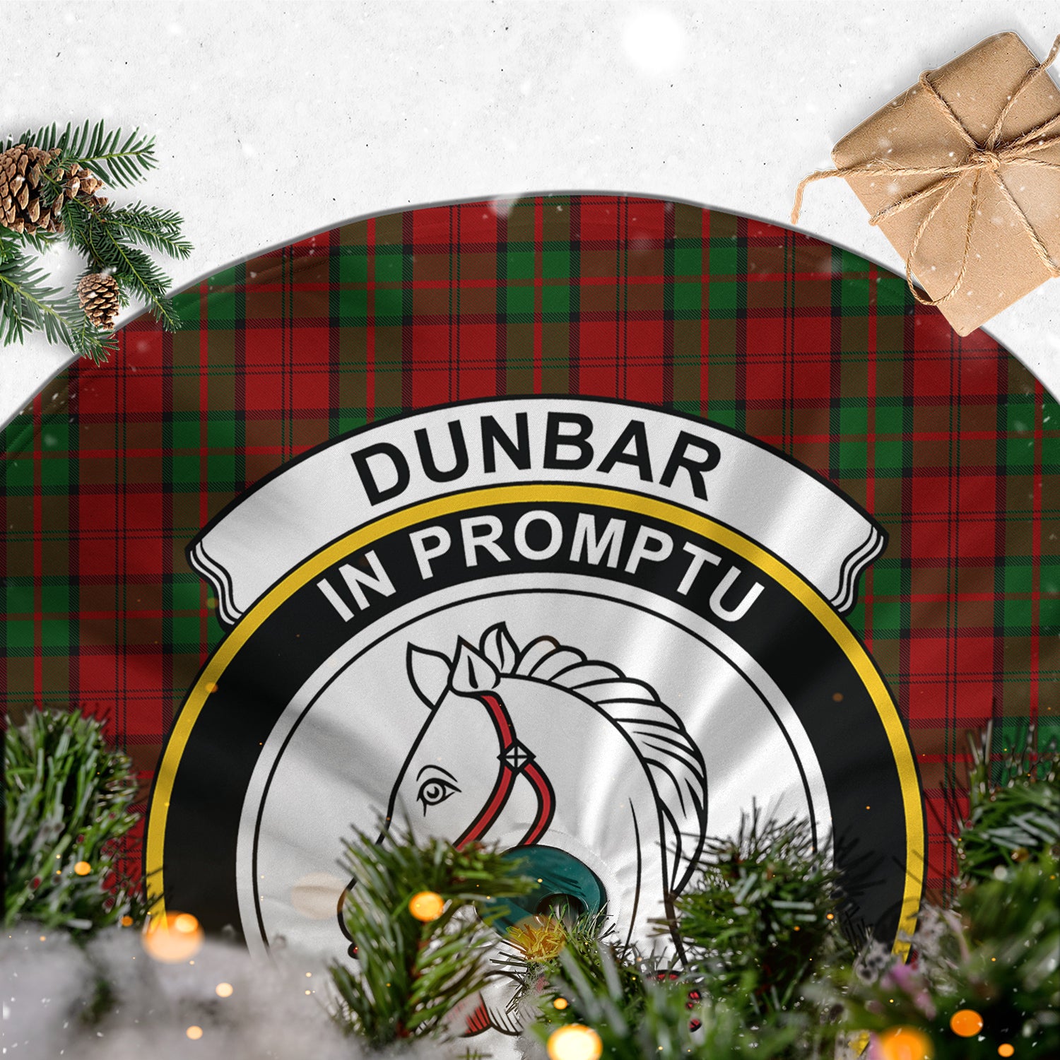 Dunbar Tartan Christmas Tree Skirt with Family Crest - Tartanvibesclothing