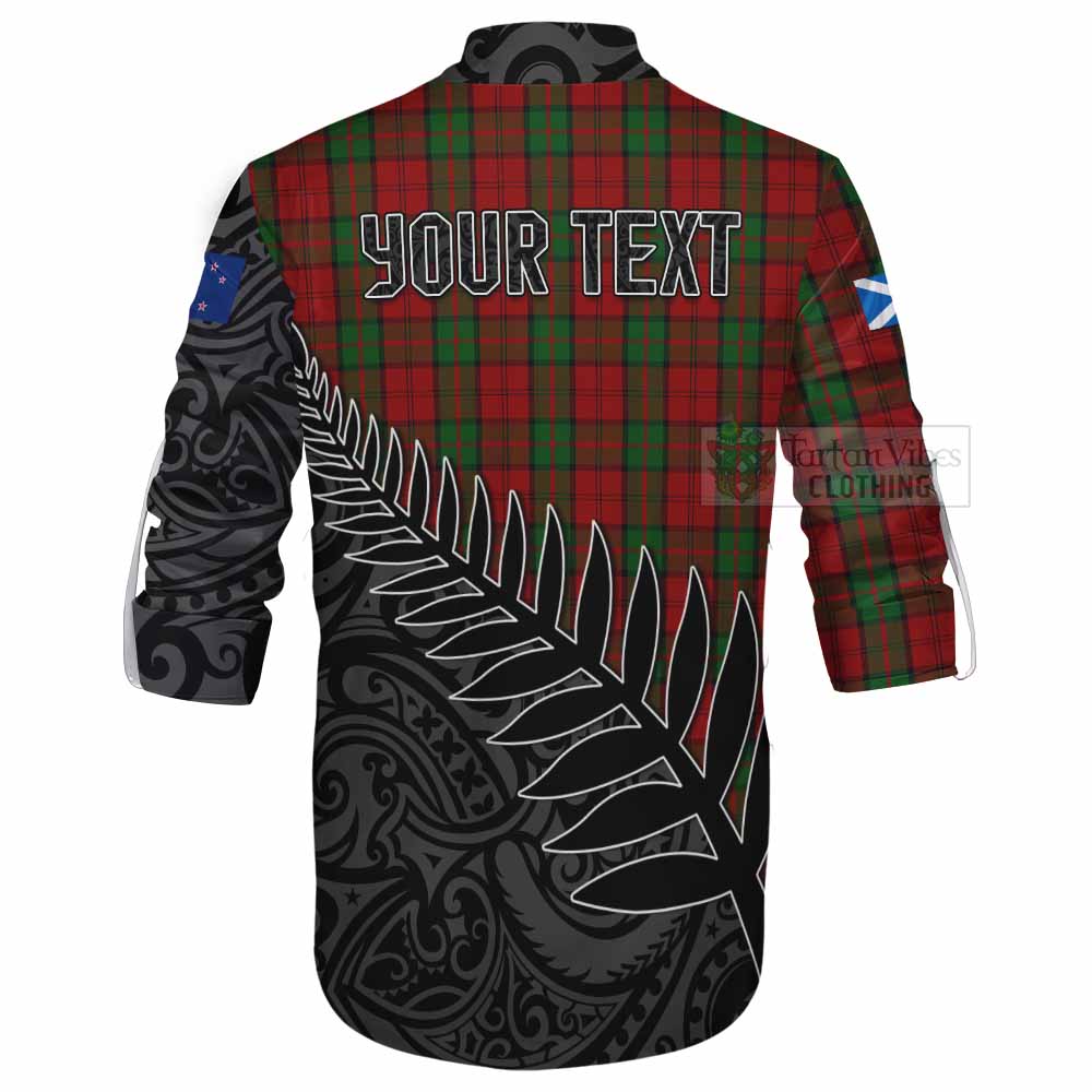 Tartan Vibes Clothing Dunbar Crest Tartan Ghillie Kilt Shirt with New Zealand Silver Fern Half Style