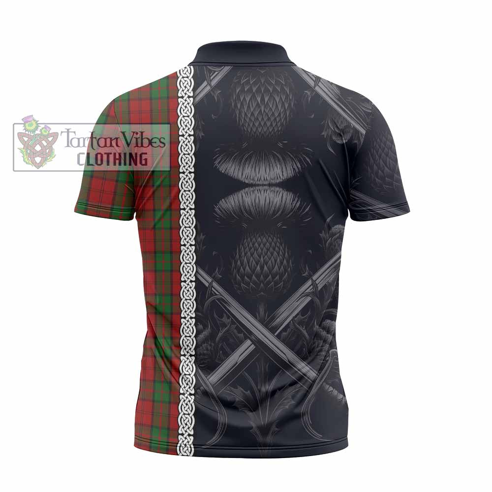 Tartan Vibes Clothing Dunbar Tartan Zipper Polo Shirt with Family Crest Cross Sword Thistle Celtic Vibes