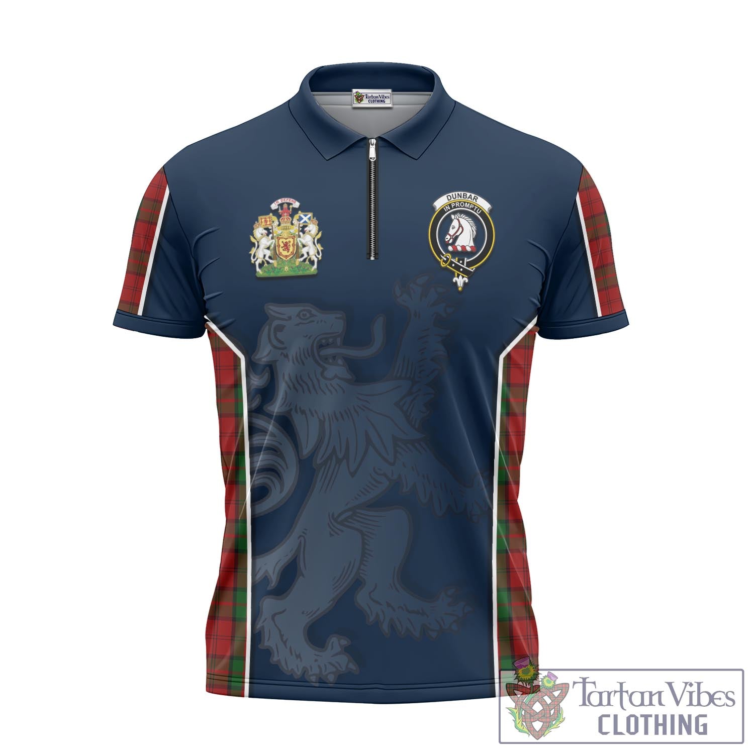 Tartan Vibes Clothing Dunbar Tartan Zipper Polo Shirt with Family Crest and Lion Rampant Vibes Sport Style