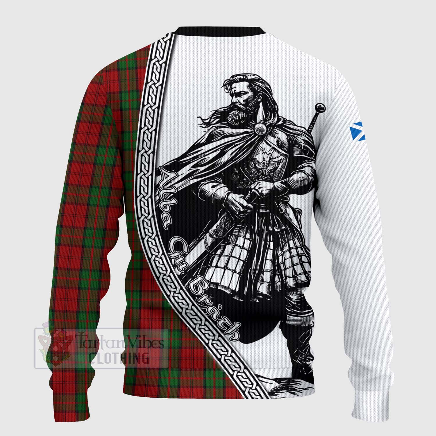 Tartan Vibes Clothing Dunbar Tartan Clan Crest Knitted Sweater with Highlander Warrior Celtic Style