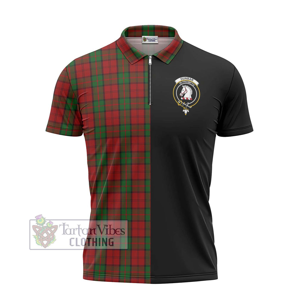 Dunbar Tartan Zipper Polo Shirt with Family Crest and Half Of Me Style - Tartanvibesclothing Shop