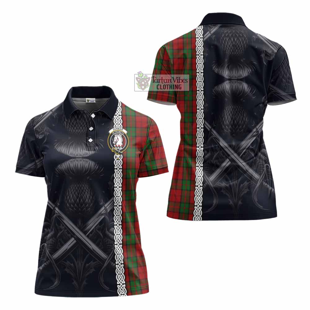 Tartan Vibes Clothing Dunbar Tartan Women's Polo Shirt with Family Crest Cross Sword Thistle Celtic Vibes