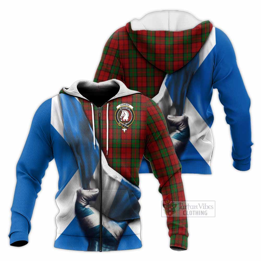 Tartan Vibes Clothing Dunbar Tartan Knitted Hoodie with Family Crest Scotland Patriotic Style