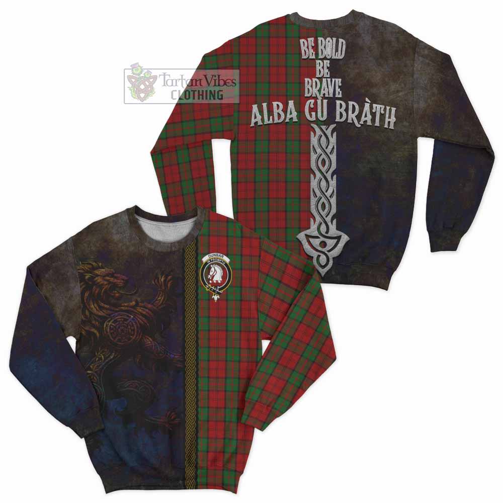 Dunbar Tartan Family Crest Sweatshirt Alba Gu Brath Be Brave Lion Ancient Style - Tartan Vibes Clothing
