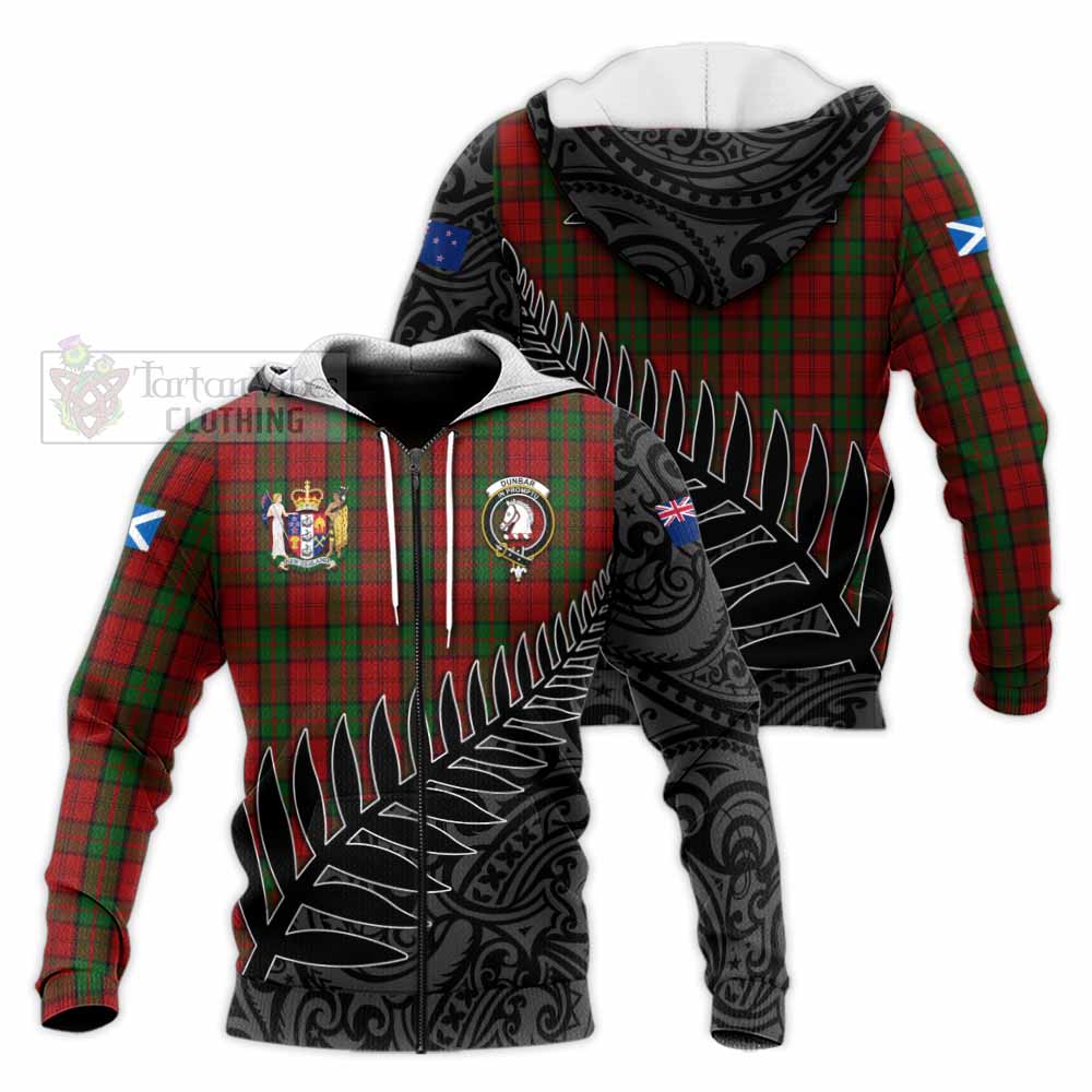 Tartan Vibes Clothing Dunbar Crest Tartan Knitted Hoodie with New Zealand Silver Fern Half Style