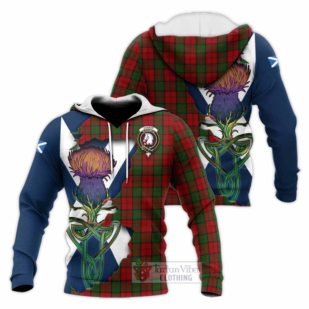 Dunbar Tartan Family Crest Knitted Hoodie Scottish Thistle Celtic Inspired - Tartan Vibes Clothing
