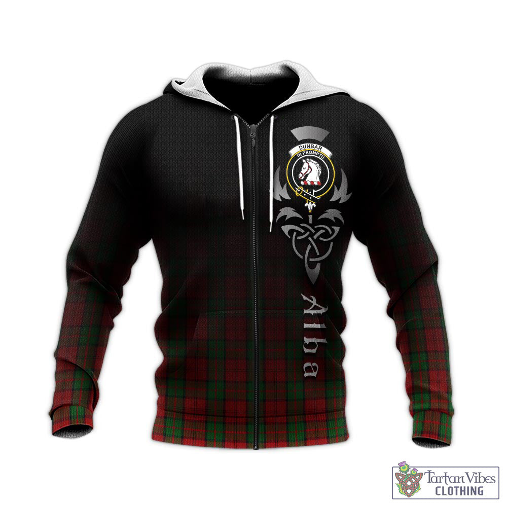 Tartan Vibes Clothing Dunbar Tartan Knitted Hoodie Featuring Alba Gu Brath Family Crest Celtic Inspired