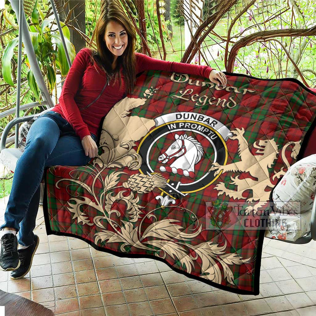 Tartan Vibes Clothing Dunbar Tartan Quilt with Family Crest and Scottish Symbol Style